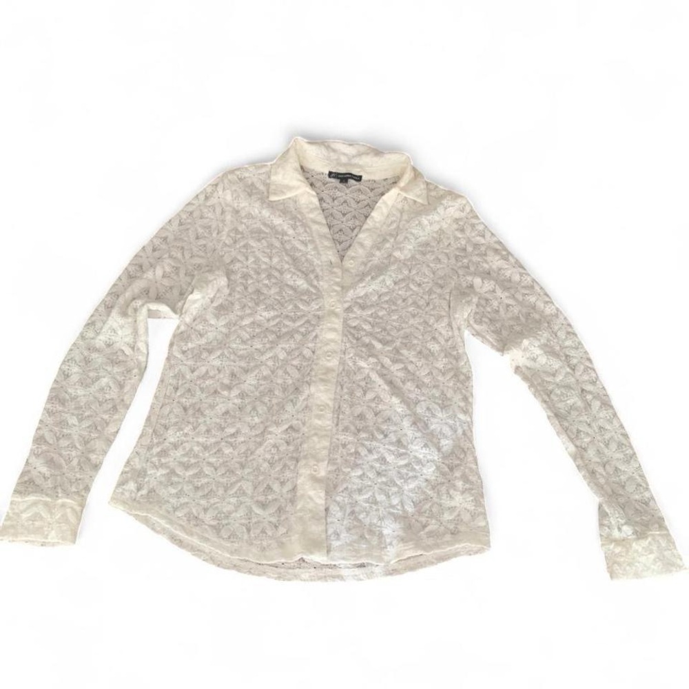 White Lace Button-Down Shirt
